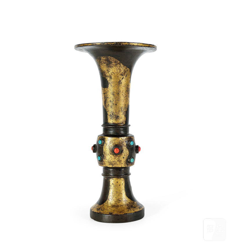 Lot952 明 铜鎏金嵌宝花觚